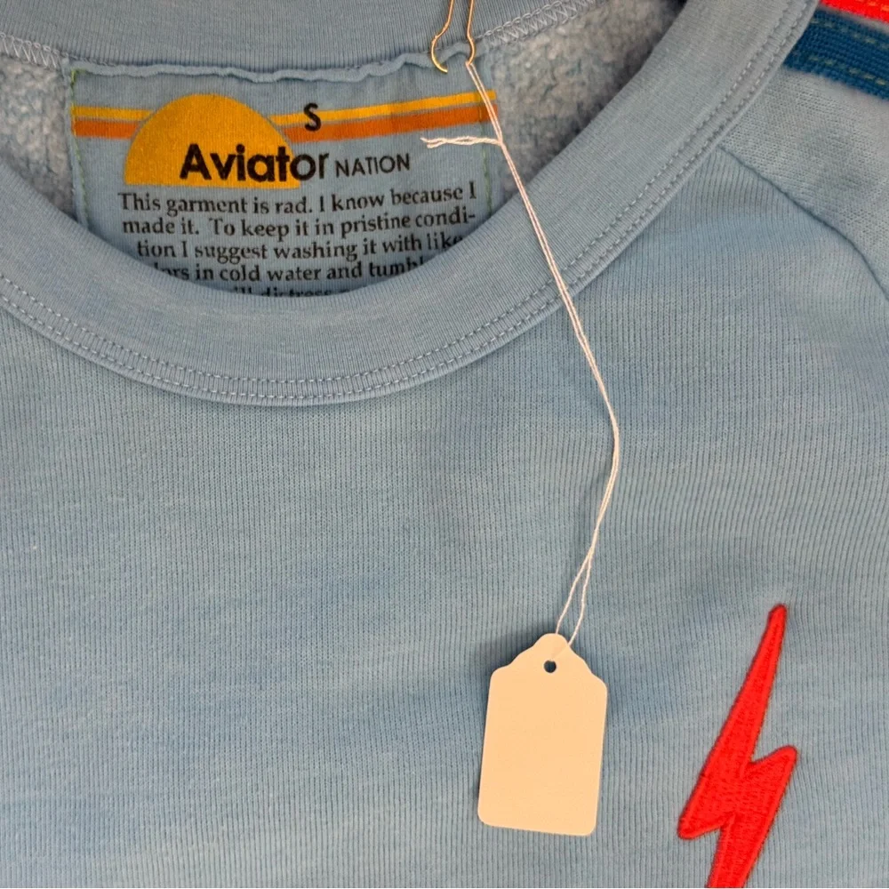 NWT AVIATOR NATION CREWNECK SWEATSHIRT NEON BOLT 5 STRIPES - Picture 4 of 14